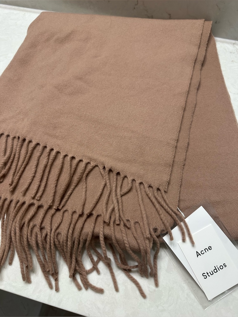 Acne Studios fringed wool scarf in warm camel-pink, NWT, oversized - Picture 4 of 6